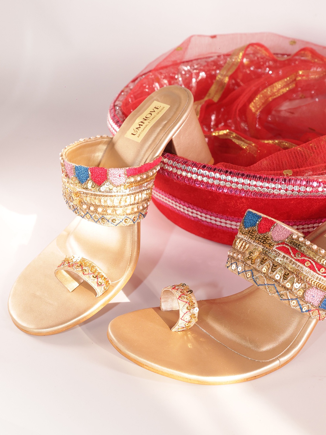 

UMNOVE Embellished Ethnic Block Sandals, Multi