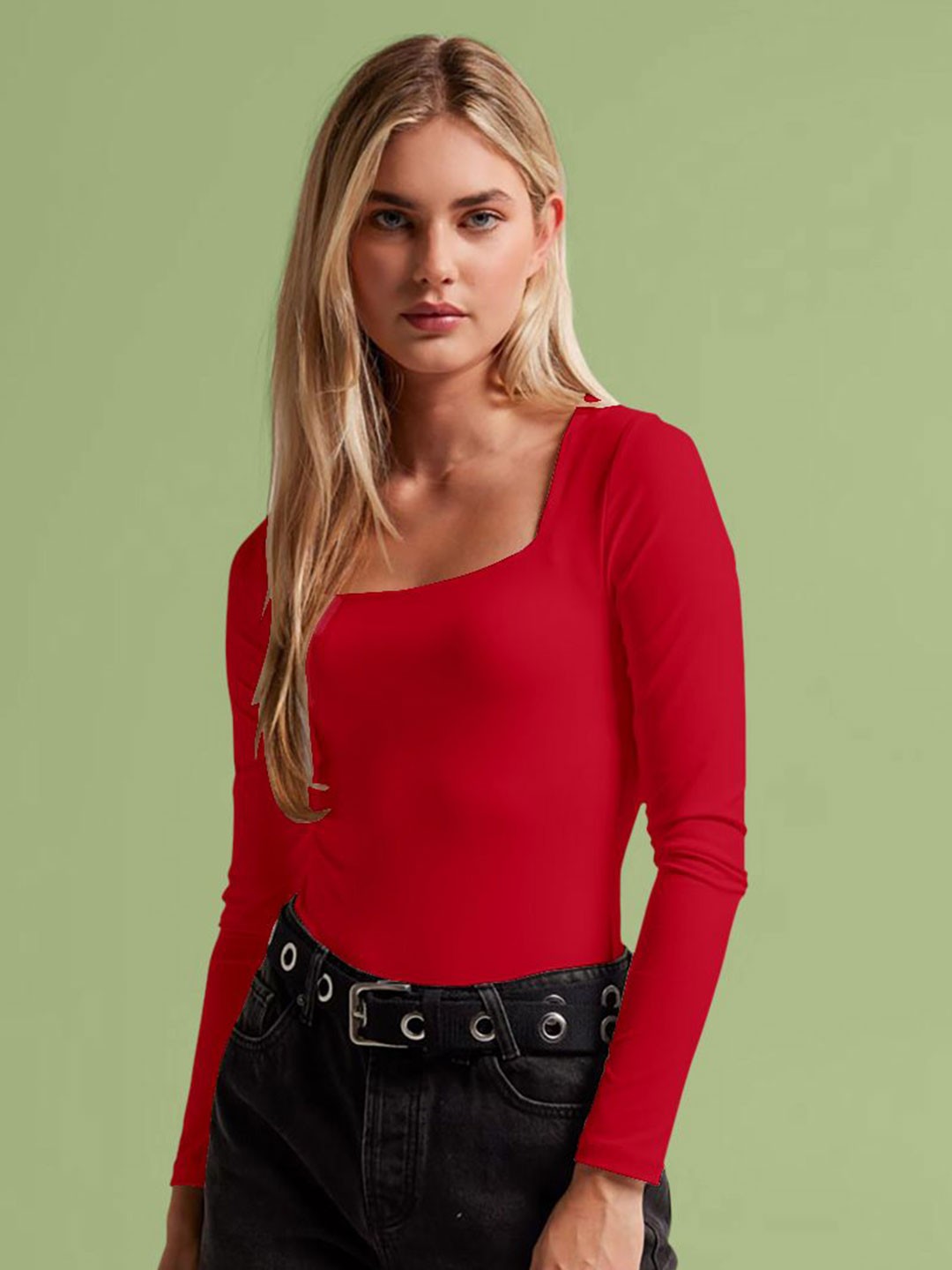 

Dream Beauty Fashion Solid Square Neck Crop Top, Red