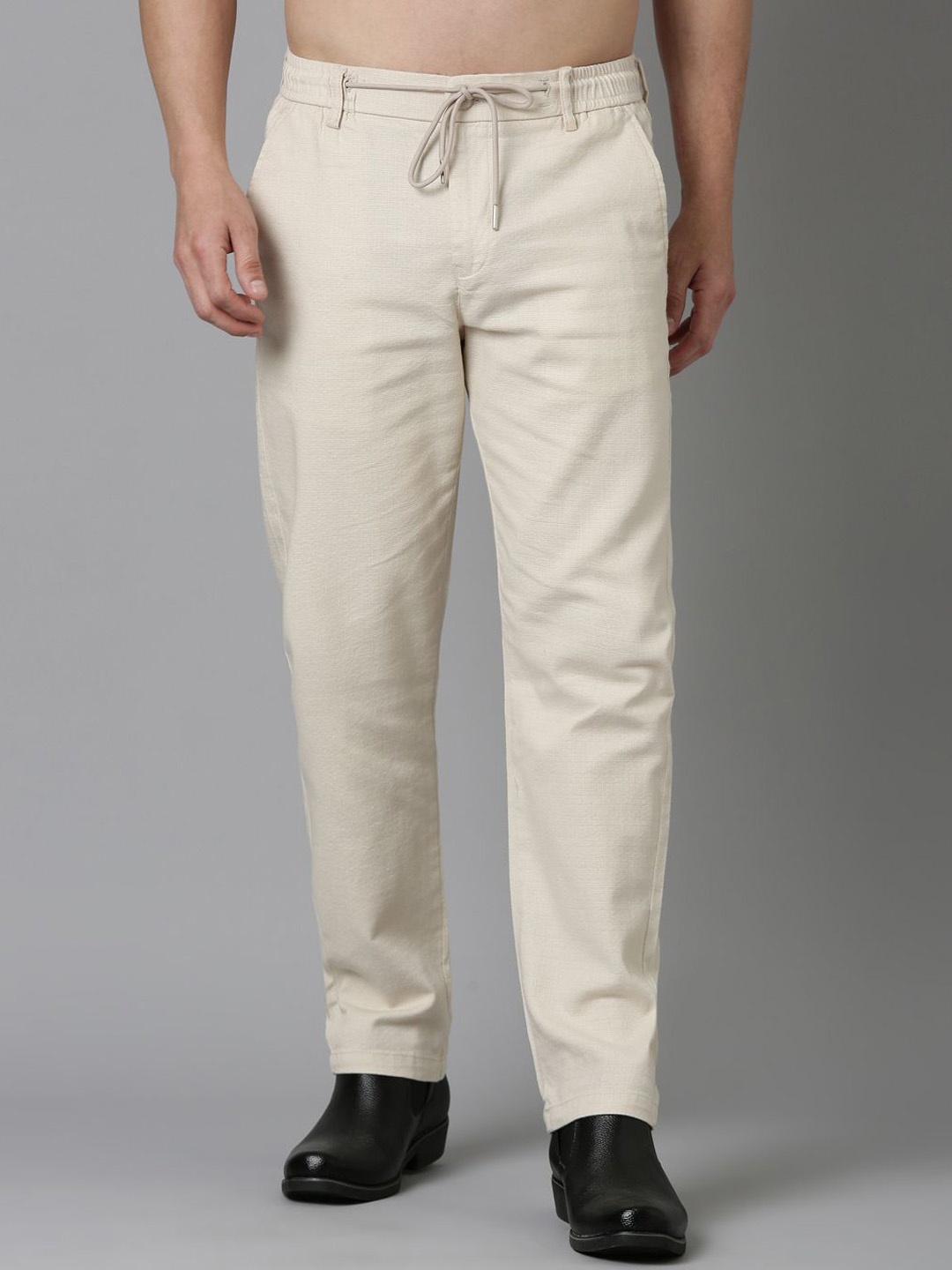 

THE BEETEL HOUSE Men Relaxed Fancy Linen Trousers, Beige