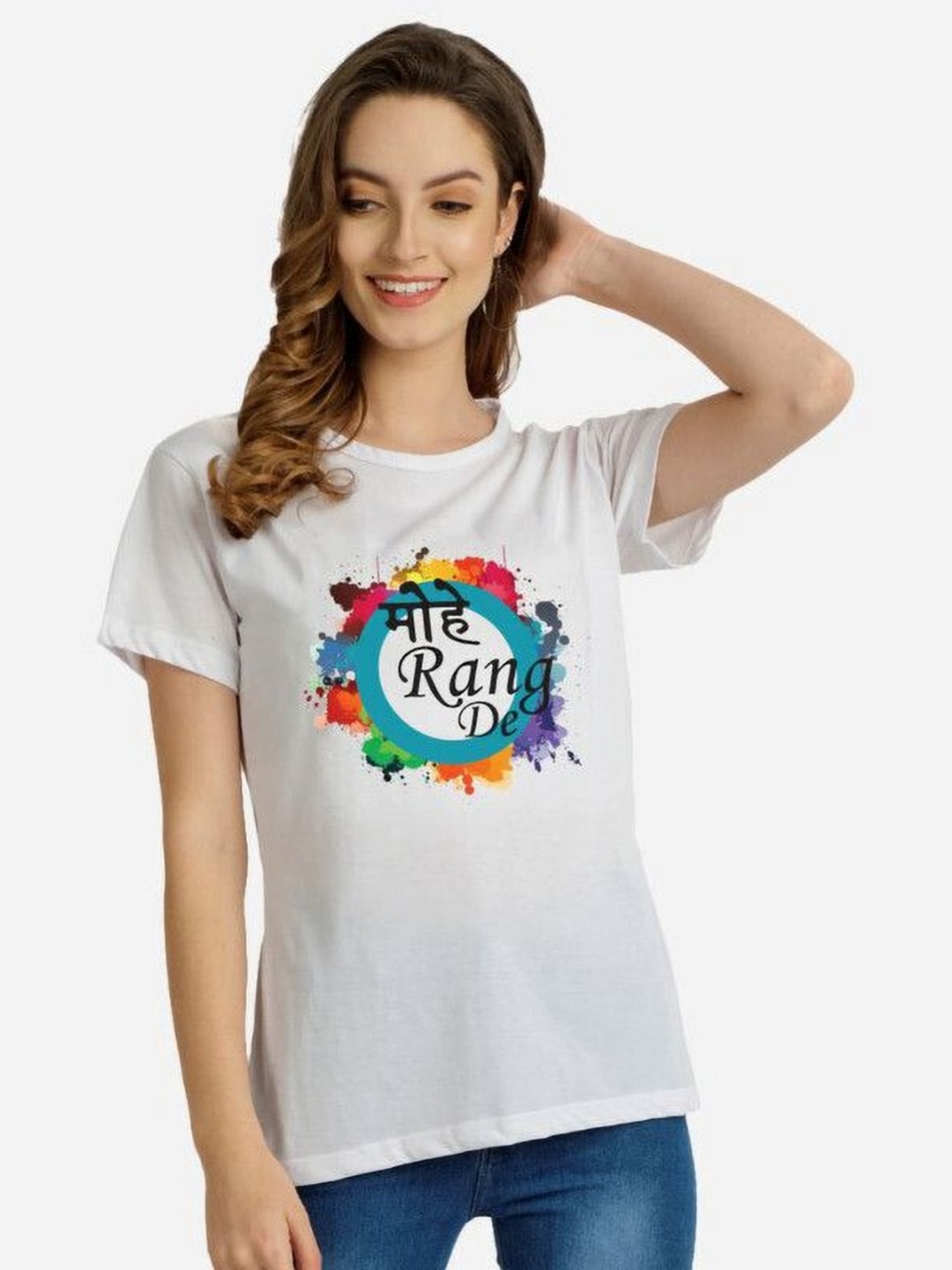 

Moda Rapido Women Holi Printed Tshirt, White