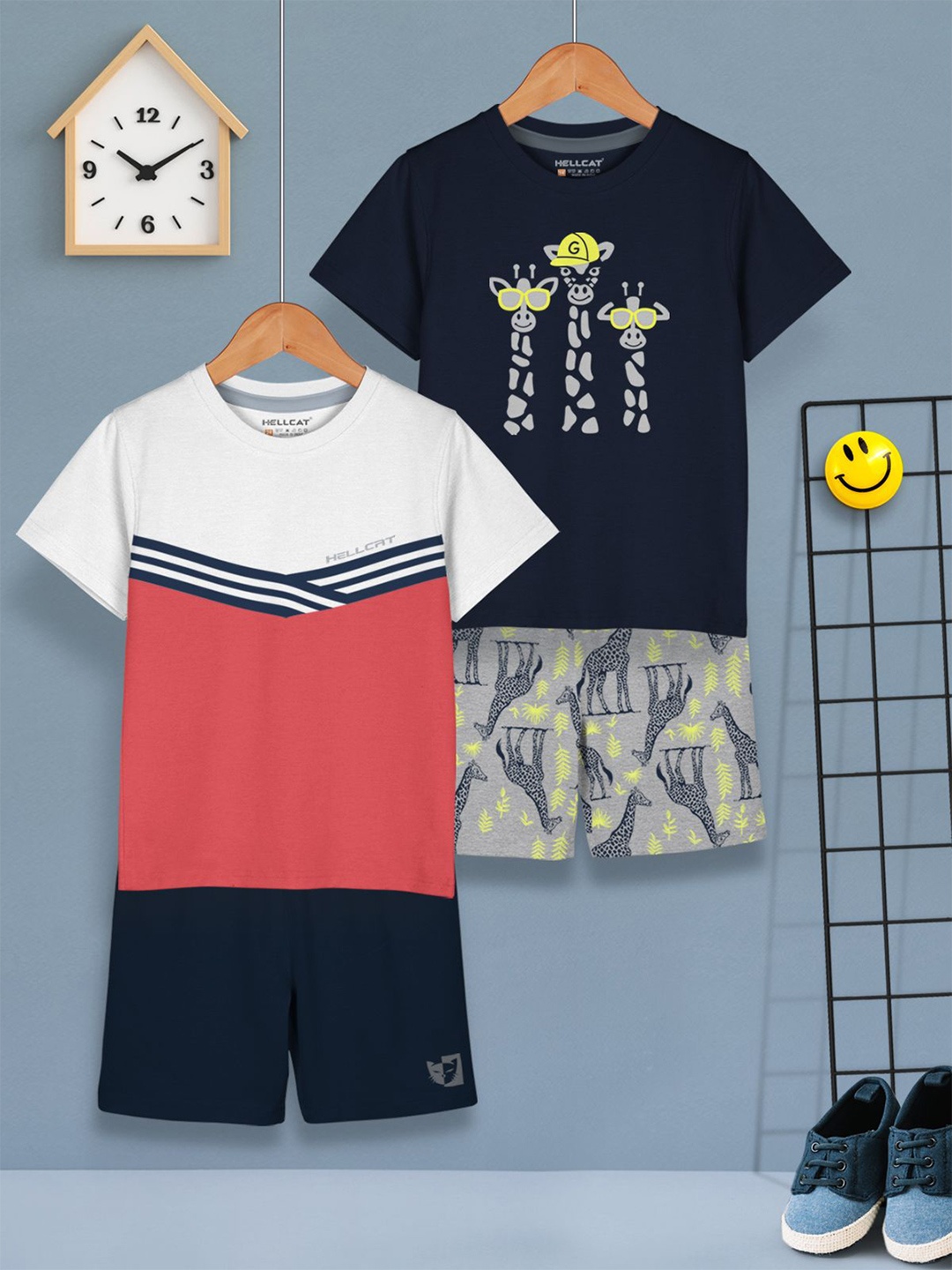 

HELLCAT Boys Printed T-shirt with Shorts, White