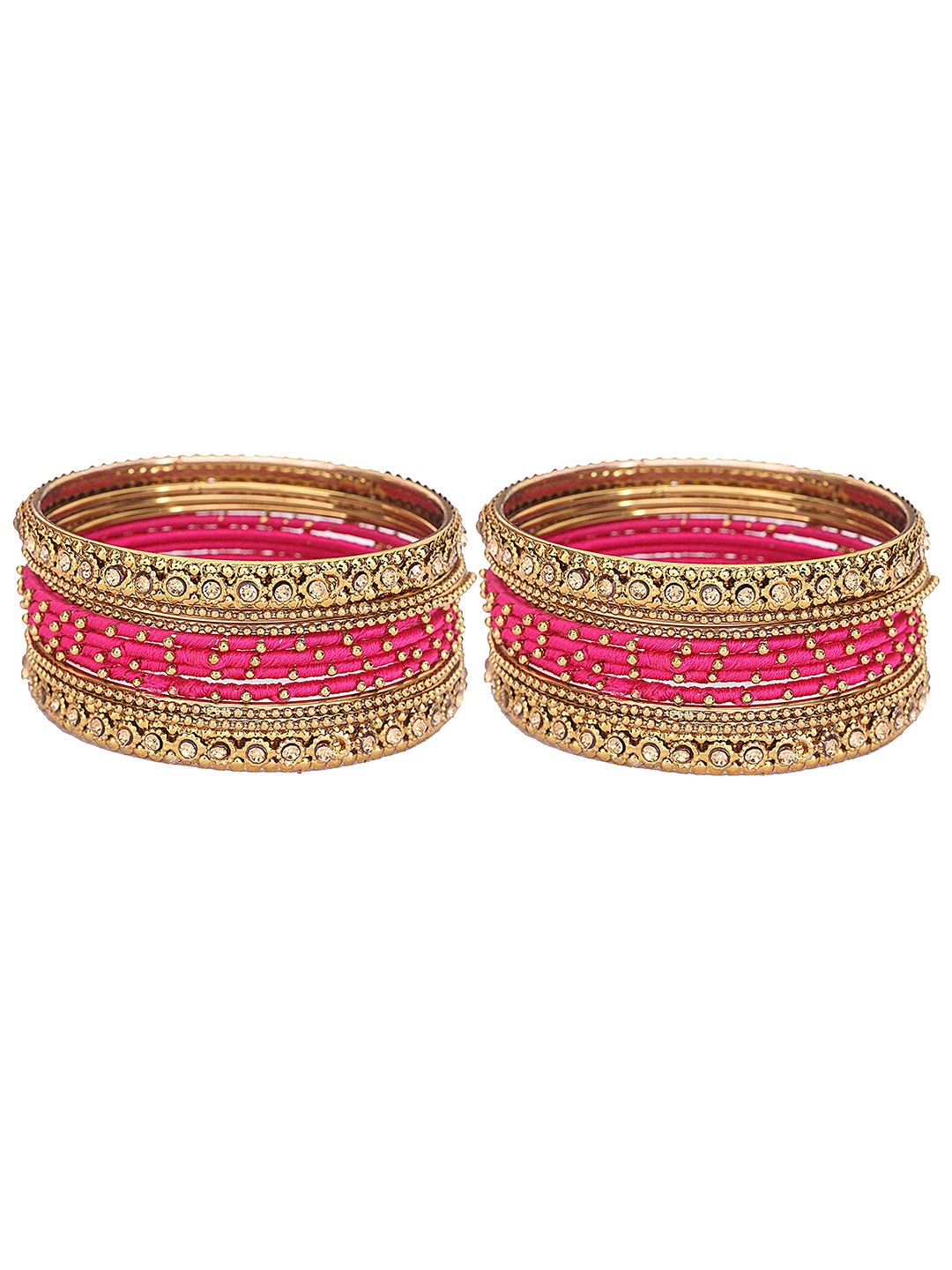 

ZULKA Set Of 20 Zircon Gemstone Studded And Beaded Bangles, Gold