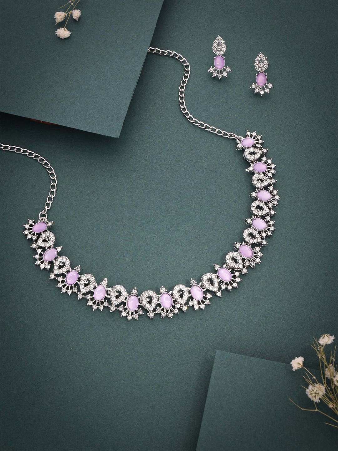 

DIVASTRI Set Of 2 Silver Plated American Diamonds Studded Jewellery Set