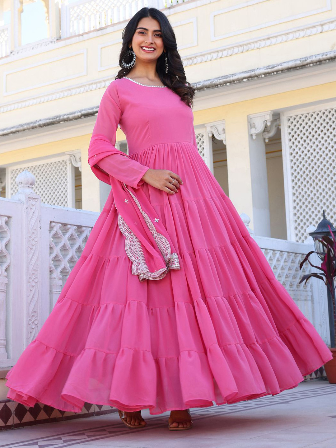 

KALINI Women Layered Kurta with Pyjamas & With Dupatta, Pink