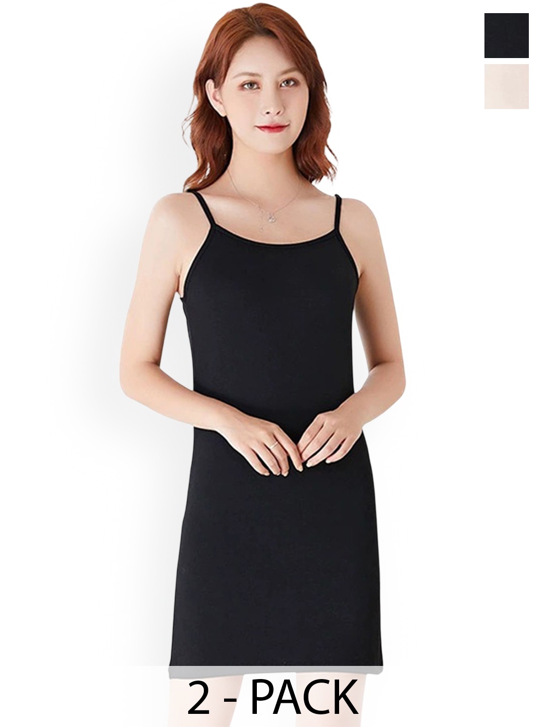 

Briafinz Pack Of 2 Cotton Round Neck Slips, Black