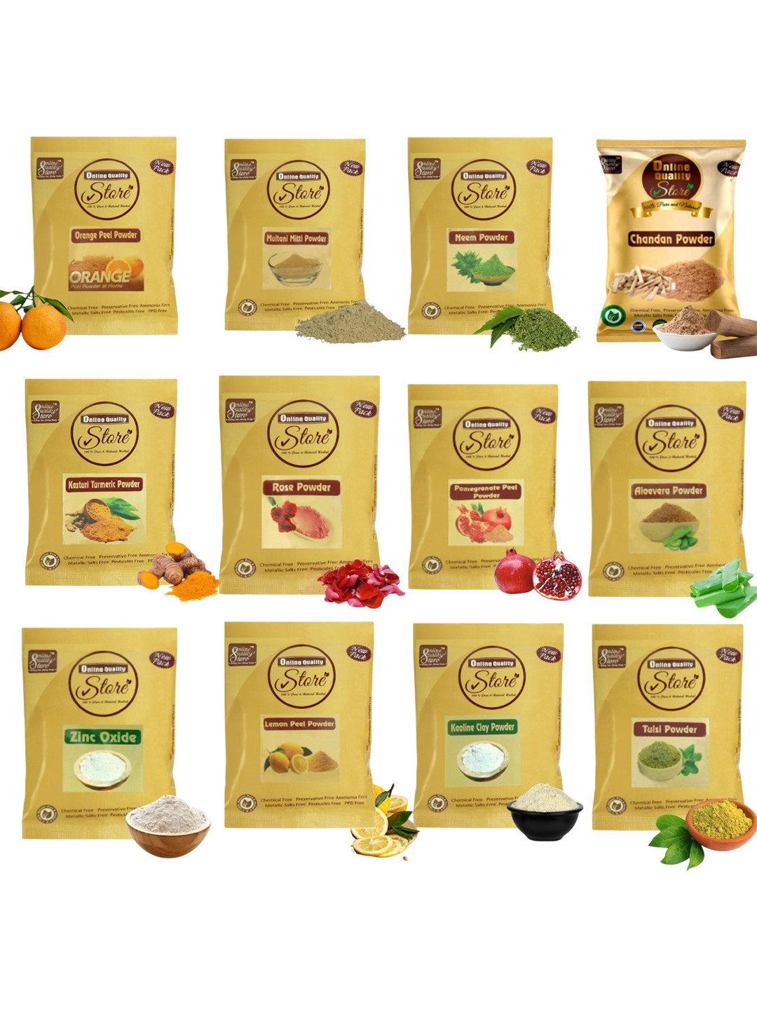 

Online Quality Store Set Of 12 Natural Mask Powder For Acne Or Blemishes - 50 g Each, Green