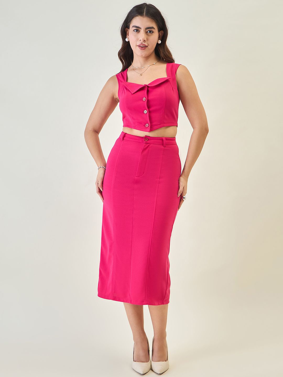 

aayu Square Neck Top With Skirt, Pink