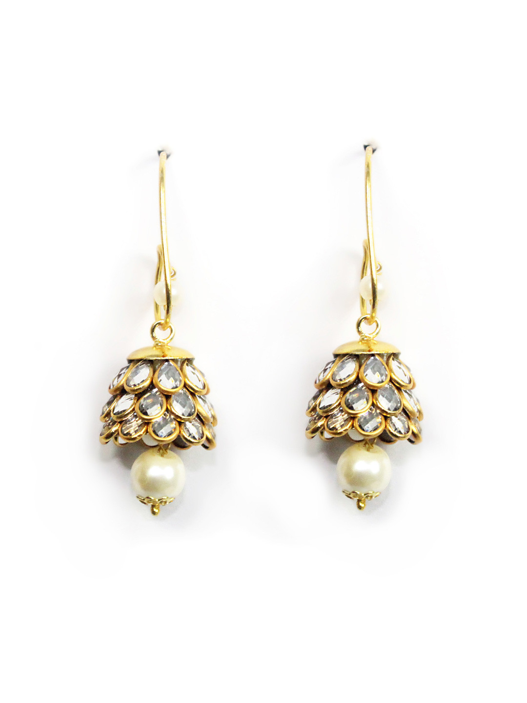 

QUEENS JEWELS Gold Plated Kundan Studded Dome Shaped Jhumkas Earrings