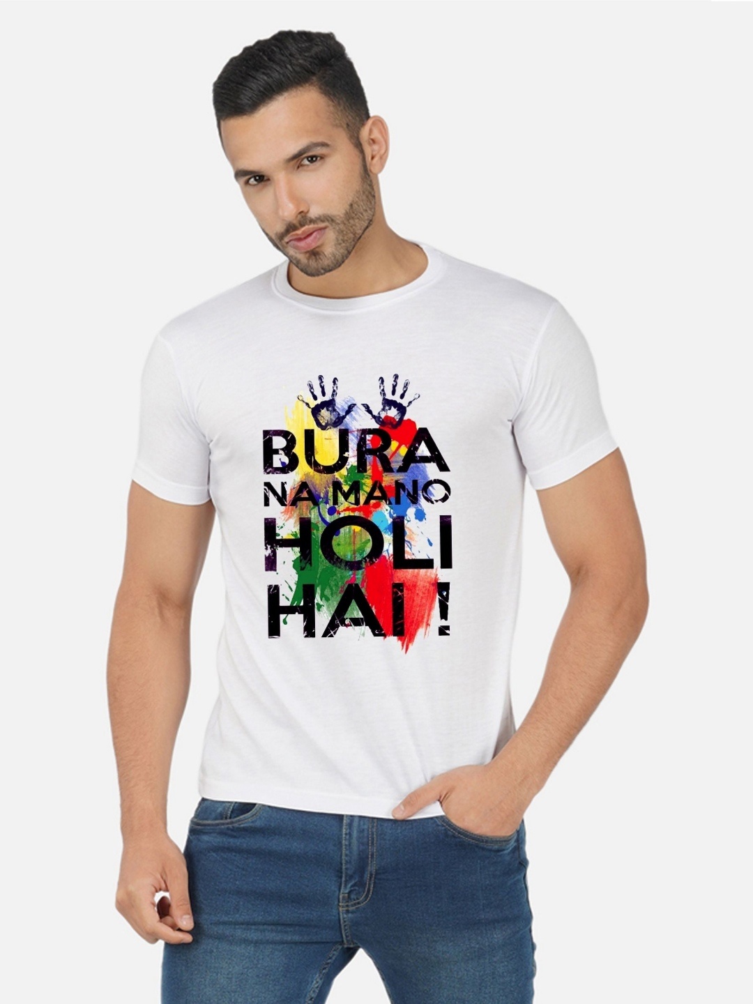 

Moda Rapido Men Holi Printed Tshirt, White