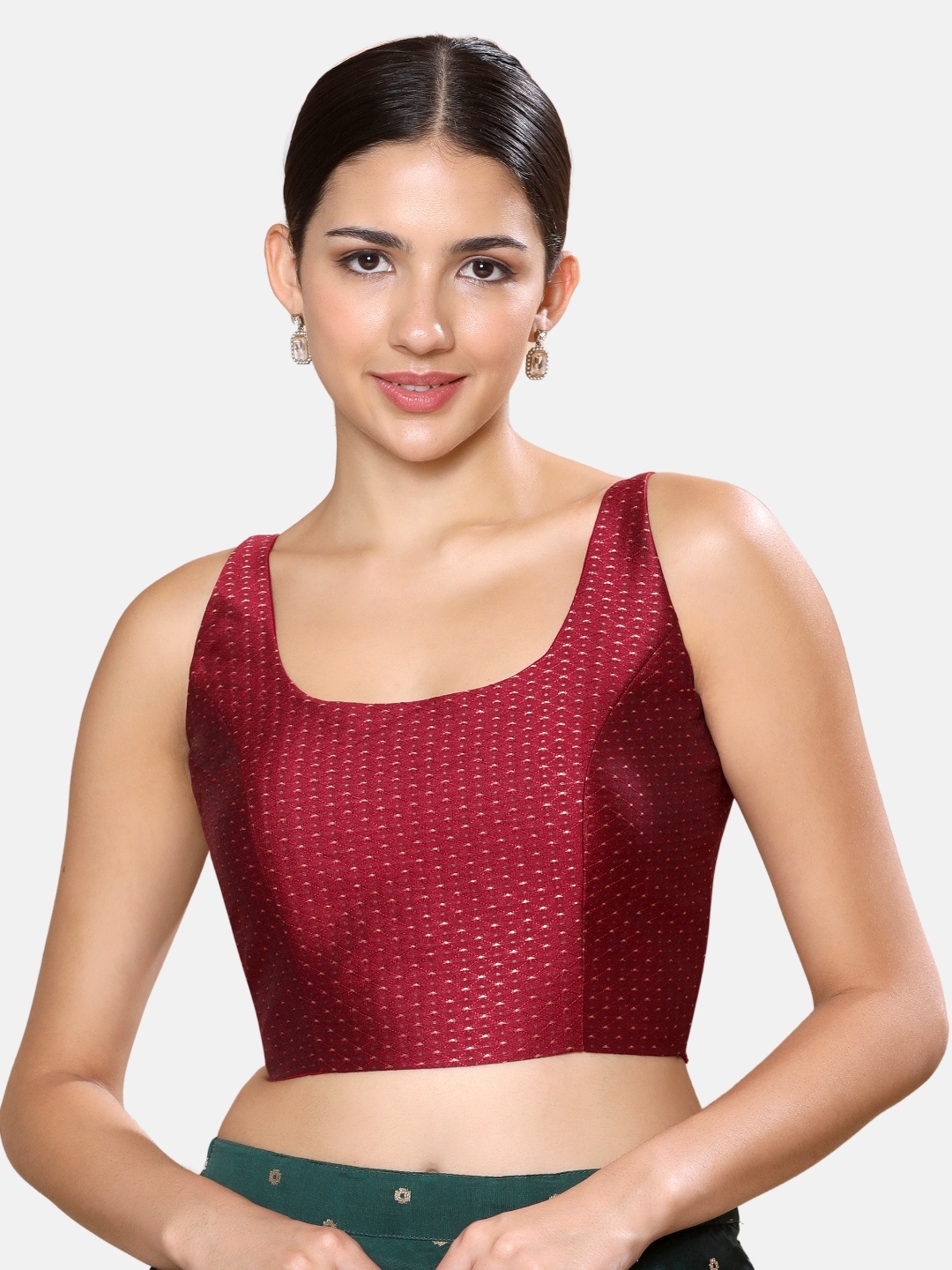 

Studio Shringaar Woven Design Brocade Sleeveless Padded Saree Blouse, Maroon