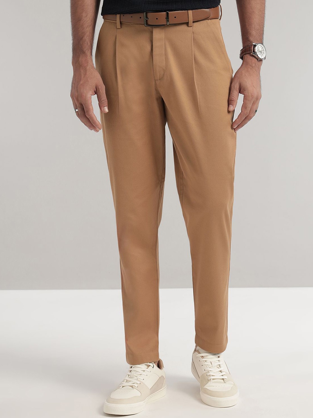 

Andamen Men Comfort Easy Wash Pleated Trousers, Brown