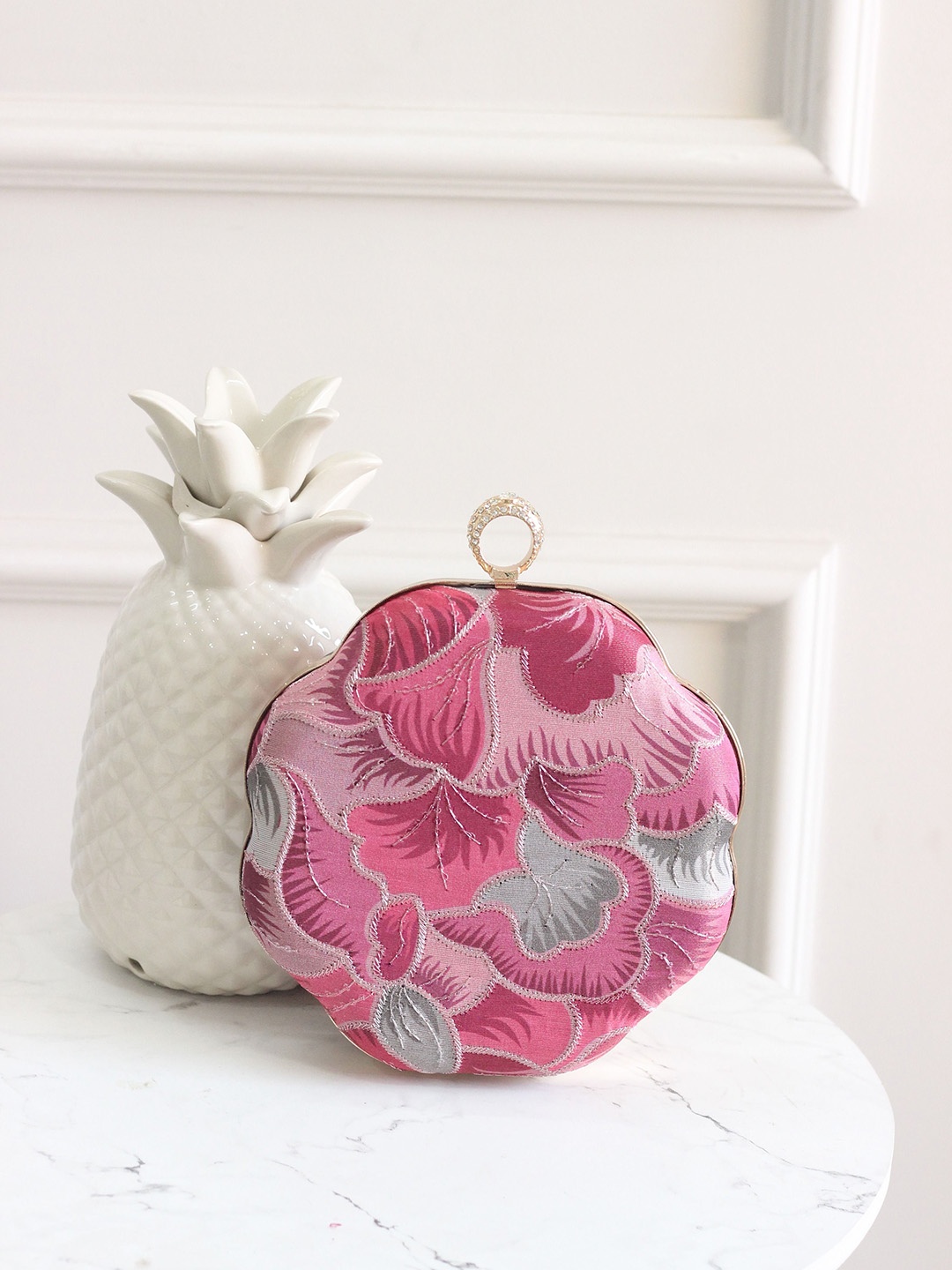 

BOXWISH BY BHUMIKA Embellished Half Moon Clutch, Pink