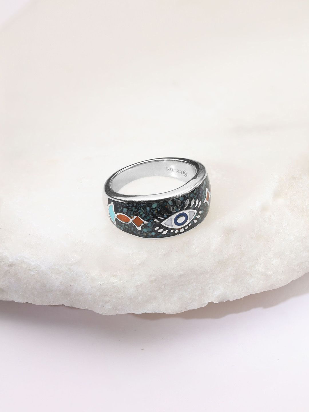 

Mia by Tanishq 925 Sterling Silver Opal Stone Studded Cospic Drip Finger Ring