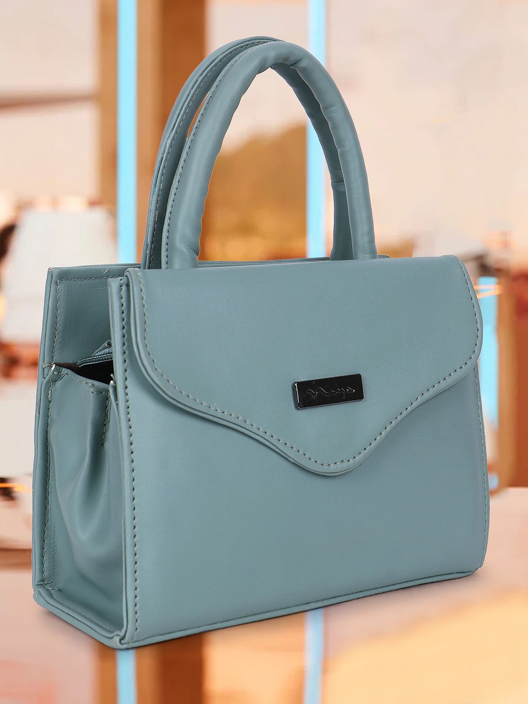 

LADY QUINTON Colourblocked PU Structured Handheld Bag with Quilted, Green
