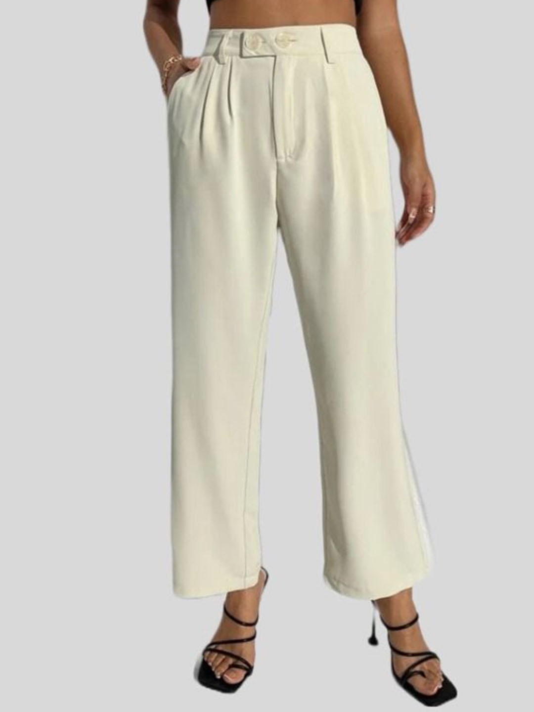 

Chemistry Women High-Rise Wide Leg Trousers, Cream