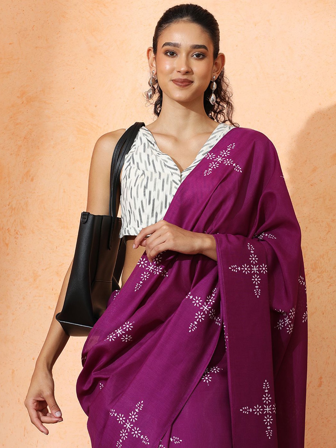 

Jaipur Kurti Floral Designer Saree, Purple