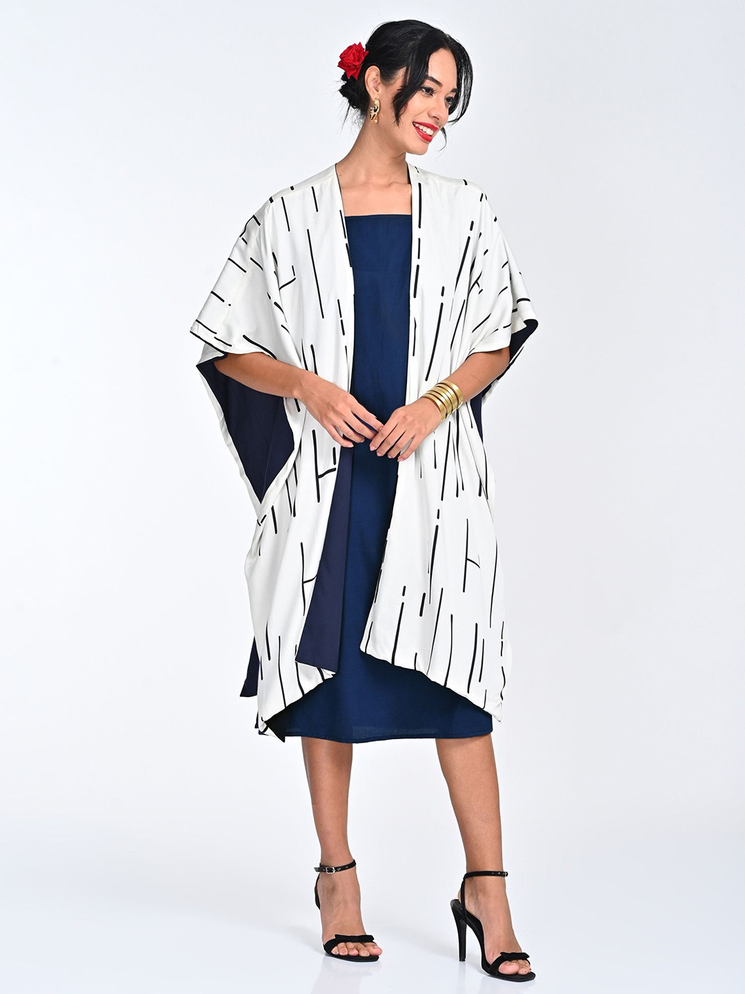 

Saltpetre Women Reversible Cape with Navy Dress Set, Navy blue