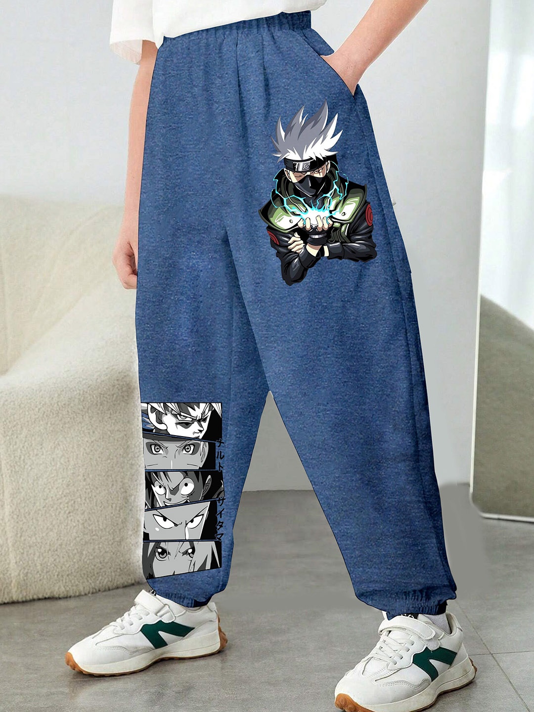 

MODARUE Boys Kakashi Anime Printed Cotton Jogger Trousers, Blue