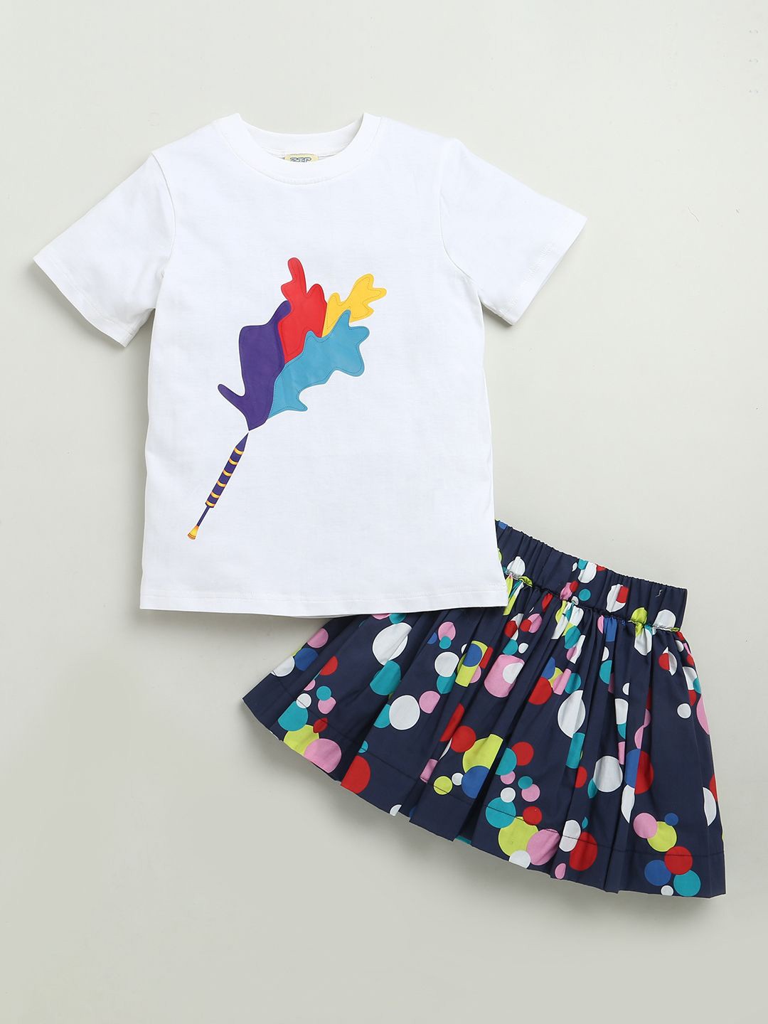 

ZIP ZAP ZOOP Girls Printed T-shirt with Skirt, White