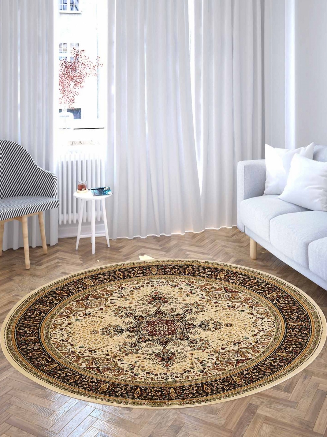 

OBSESSIONS Beige Ethnic Motifs Anti-Skid Polypropylene Carpet