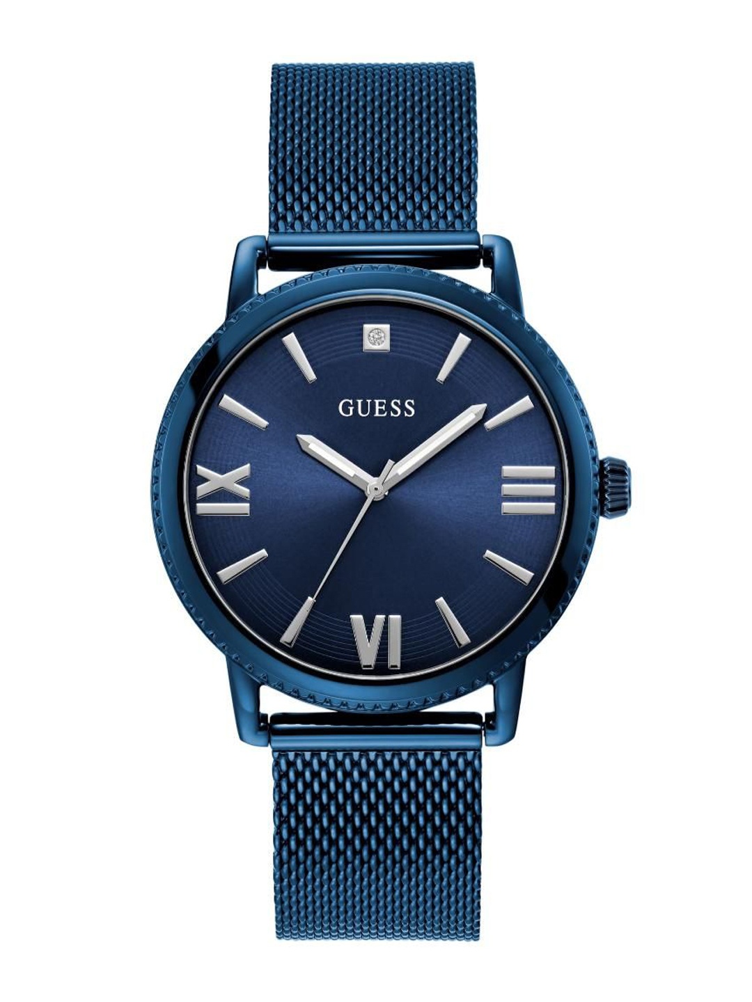 

GUESS Men Brass Dial & Stainless Steel Bracelet Style Straps Analogue Watch U1452G3M, Blue