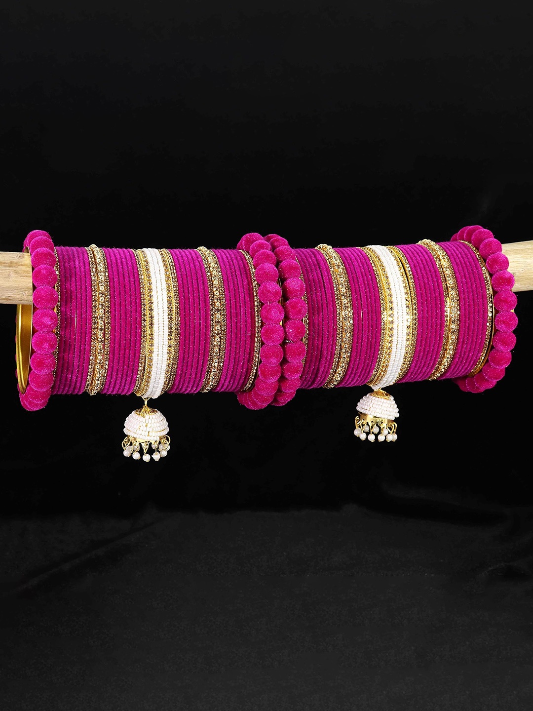 

ZULKA Set Of 74 Stone Studded & Beaded Bangles, Gold
