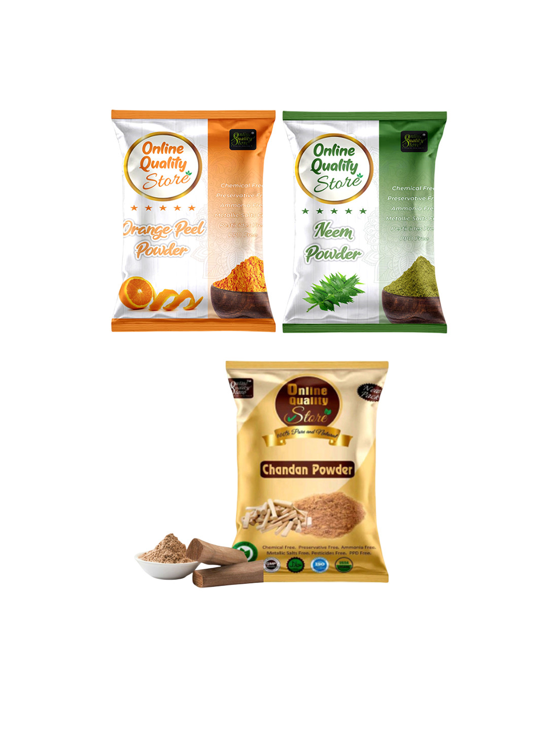 

Online Quality Store Set Of 3 Chandan Orange & Neem Powder For Hair & Skin - 50g Each, Beige