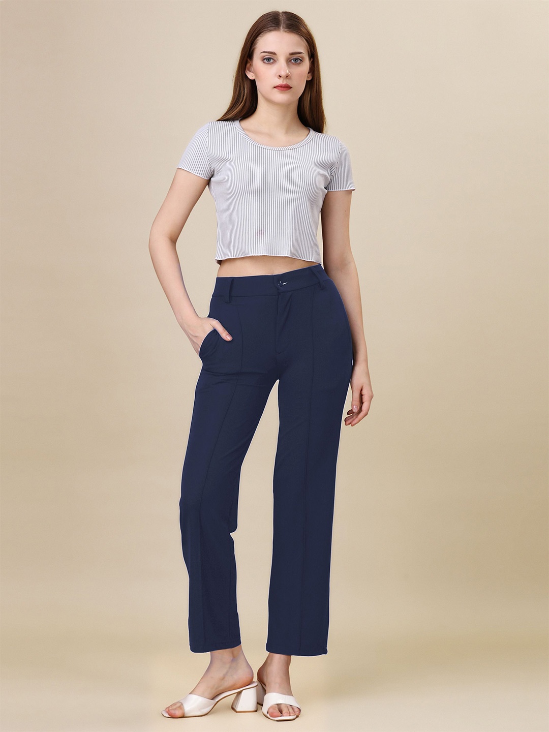 

DTR FASHION Women Chambray Palazzos, Blue