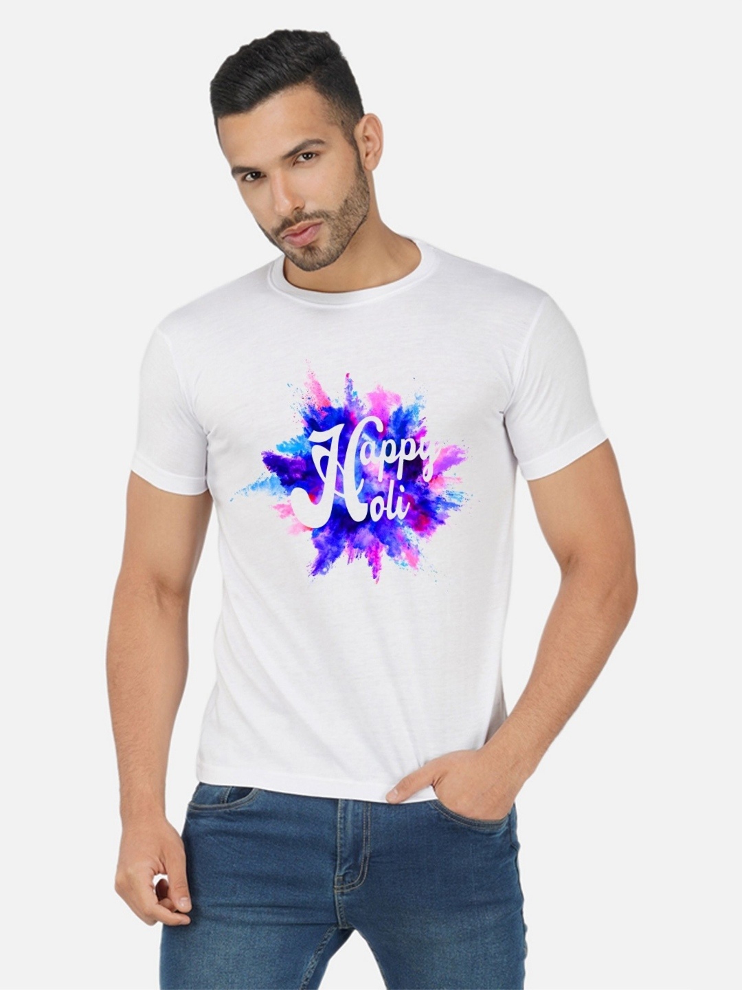 

Moda Rapido Men Holi Printed Tshirt, White