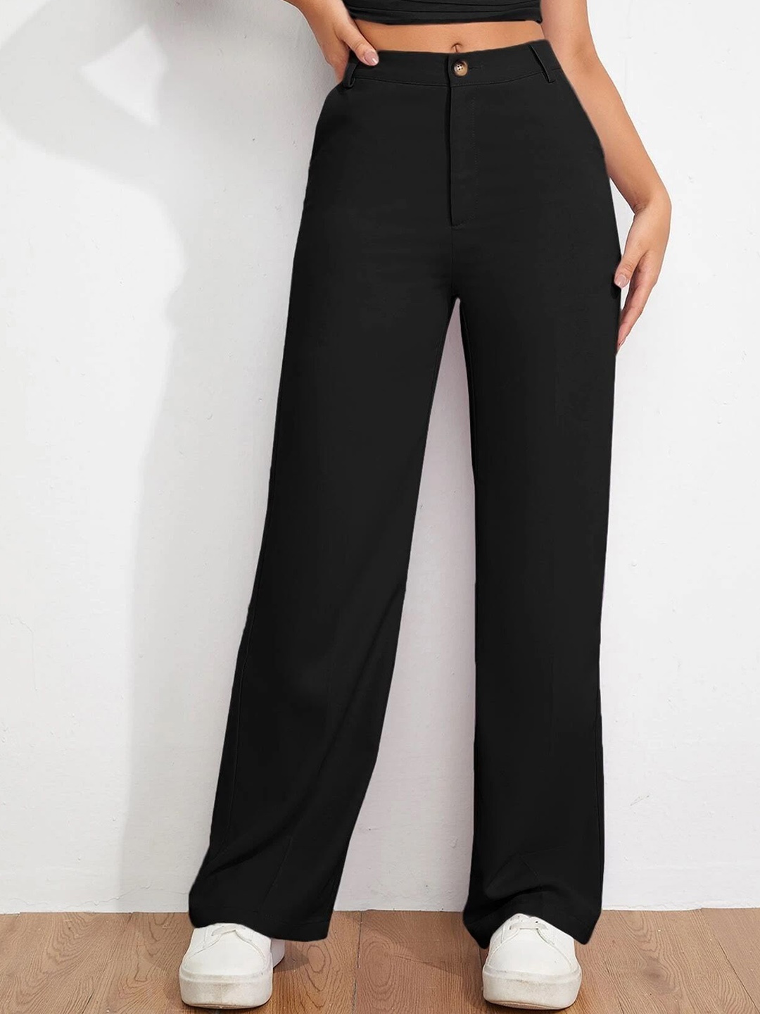 

Chemistry Women High-Rise Straight Fit Wide leg Trousers, Black