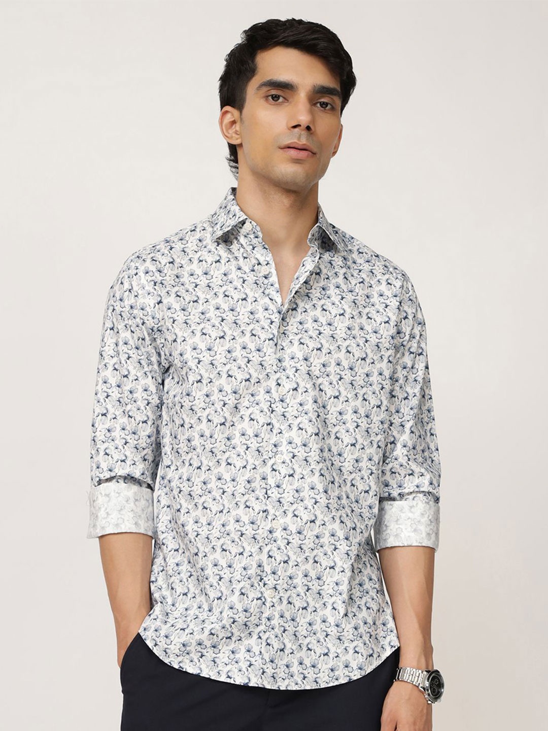 

Andamen Men Premium Slim Fit Floral Opaque Printed Casual Shirt, Navy blue