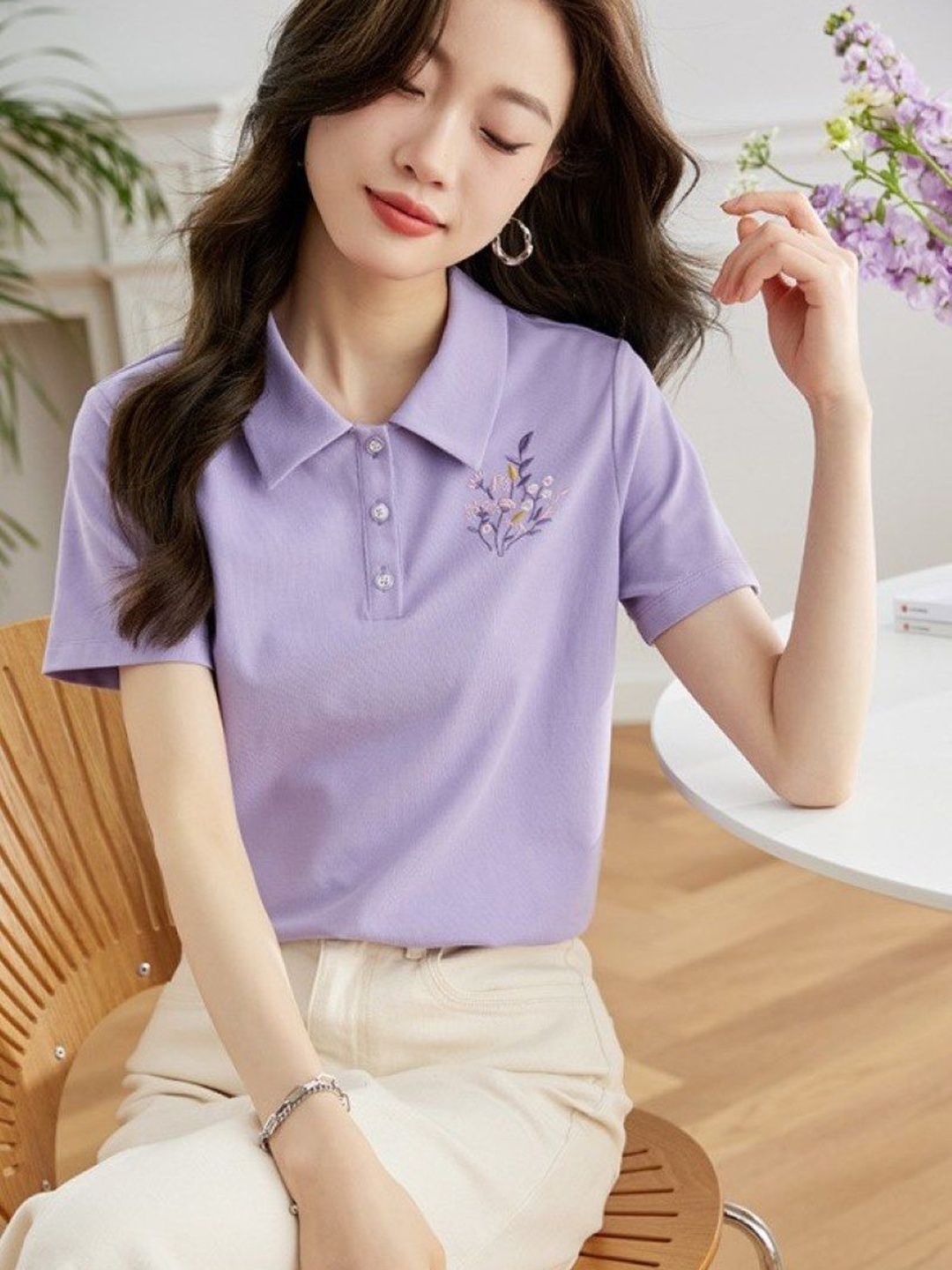 

StyleCast Women Polo Collar T-shirt, Purple