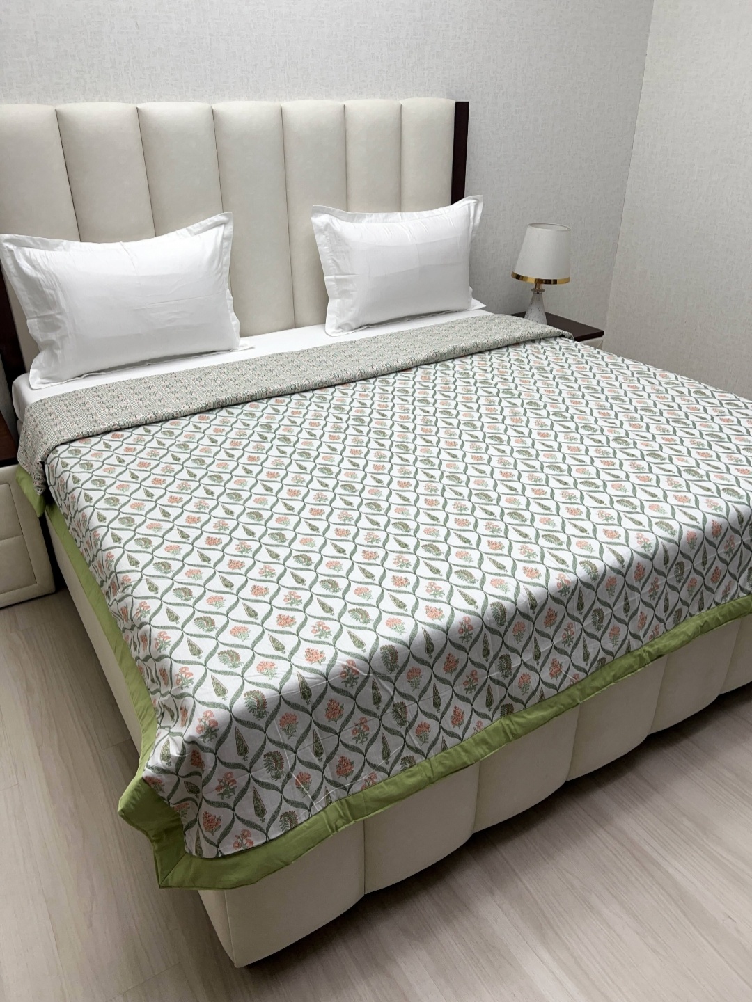 

Pure Decor Green & White Floral AC Room Double Bed Dohar