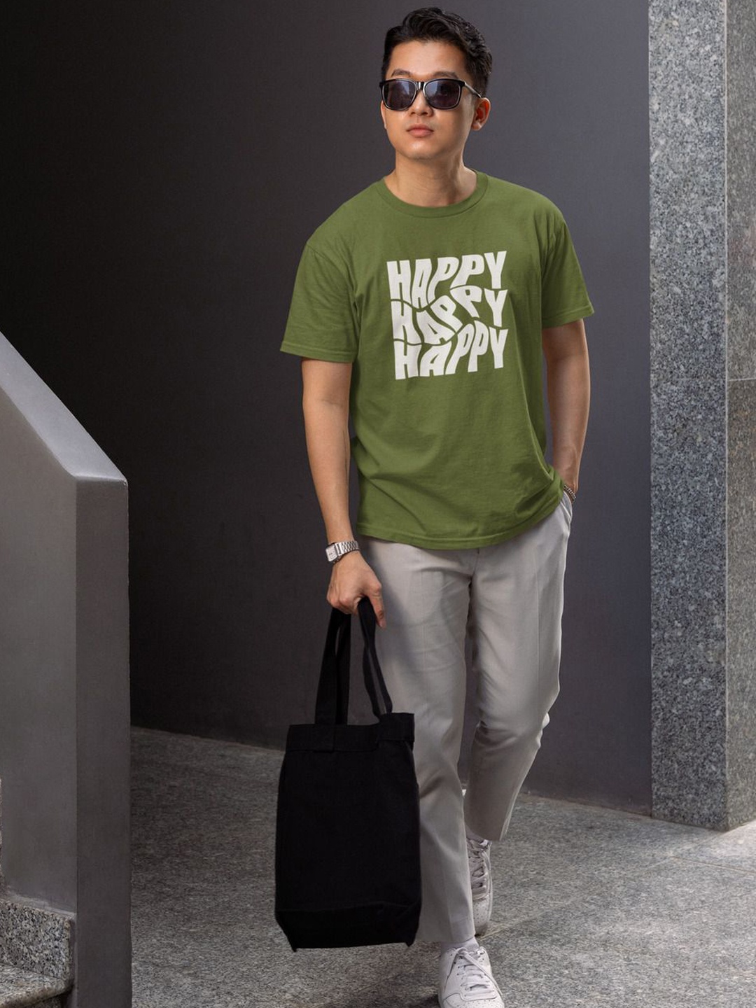 

MASTI TEES Printed Round Neck Pure Cotton T-Shirt, Green