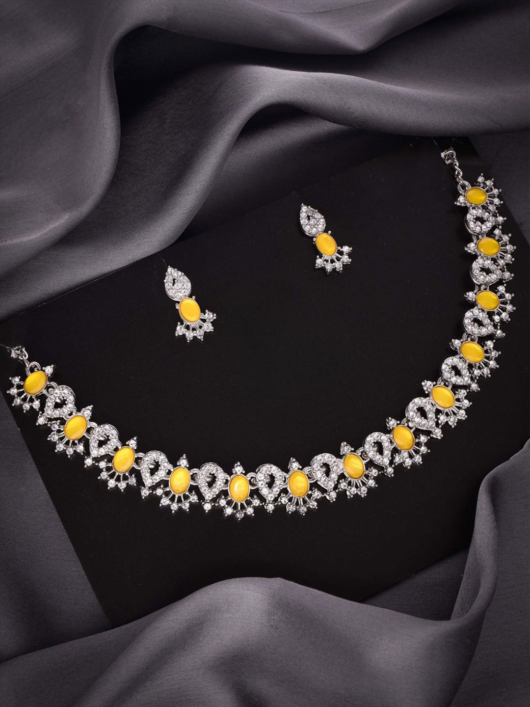 

DIVASTRI Set Of 2 Silver-Plated American Diamond Studded Jewellery Sets