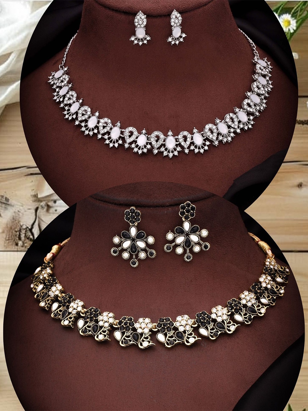 

DIVASTRI Set Of 2 Gold Plated American Diamond Studded Jewellery Sets