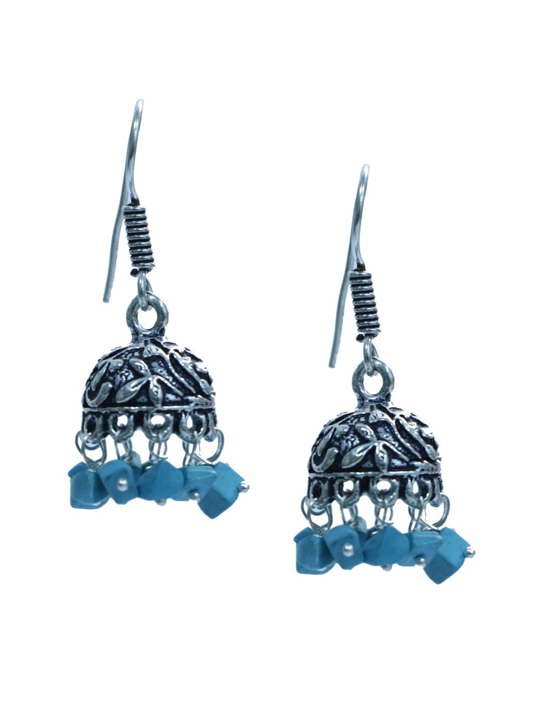 

Abhooshan Silver-Plated Artificial Beaded Oxidised Dome Shaped Jhumkas, Blue