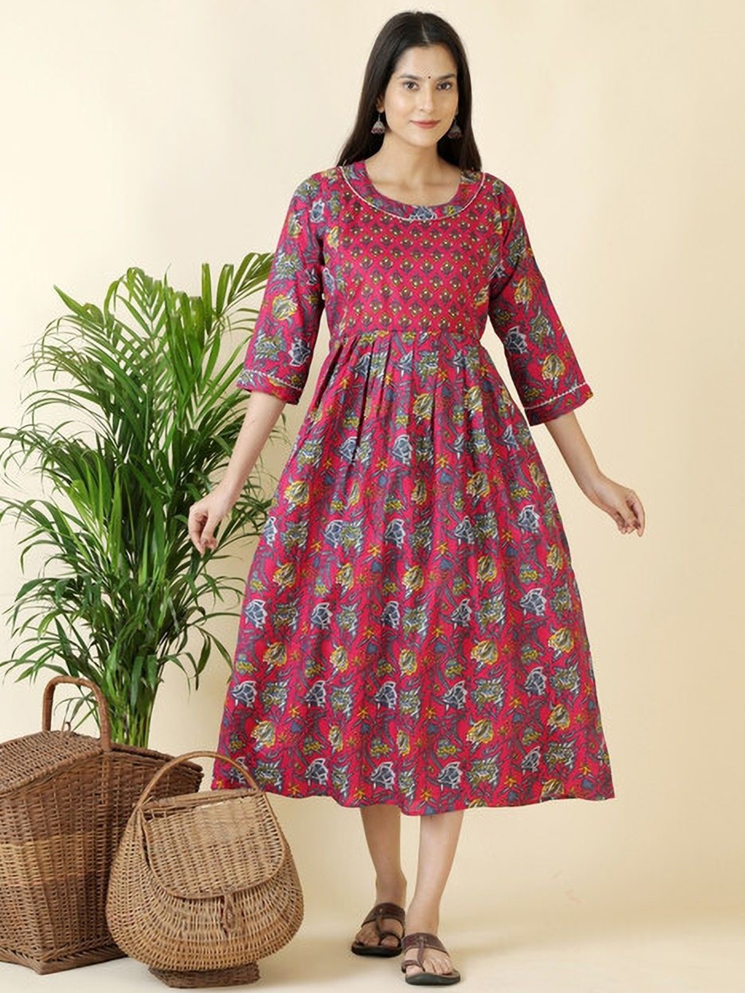 

Moda Rapido Floral Printed Maternity Feeding Dress With Zipper, Multi