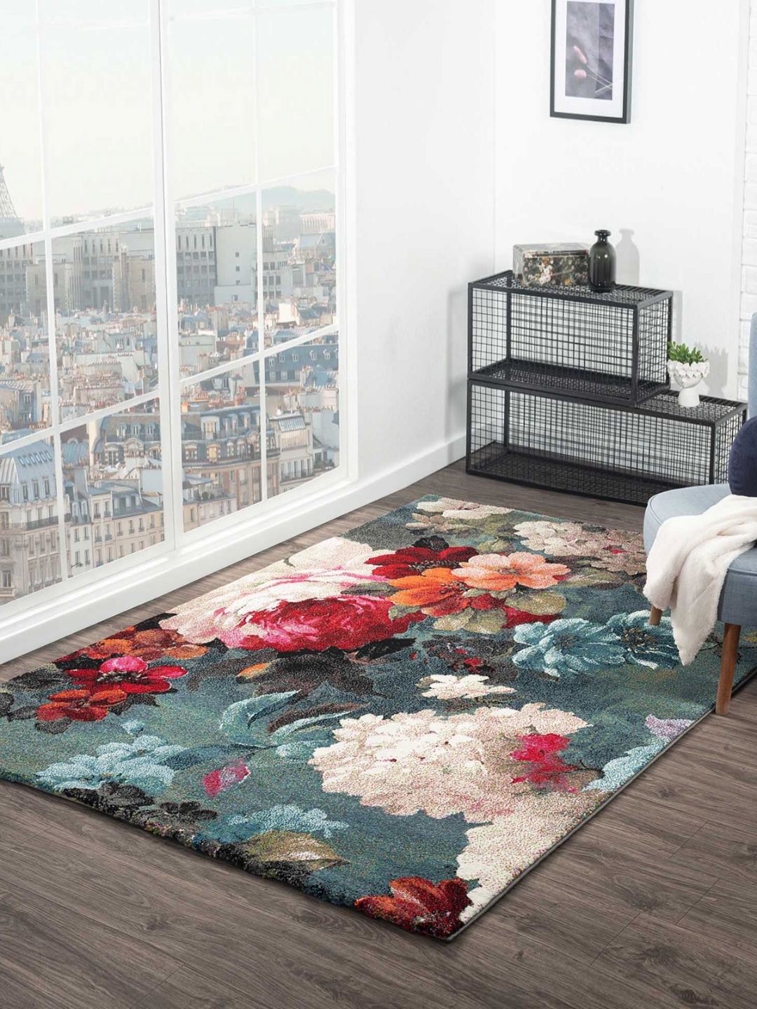 

OBSESSIONS Blue Floral Anti-Skid Polypropylene Carpet