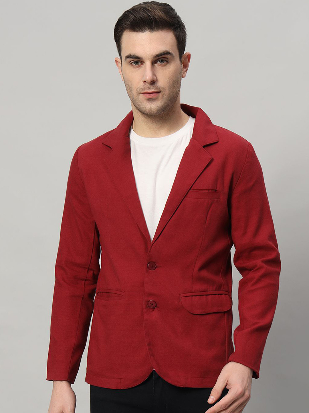 

NATURE CRAFT Cotton Single-Breasted Blazer, Maroon