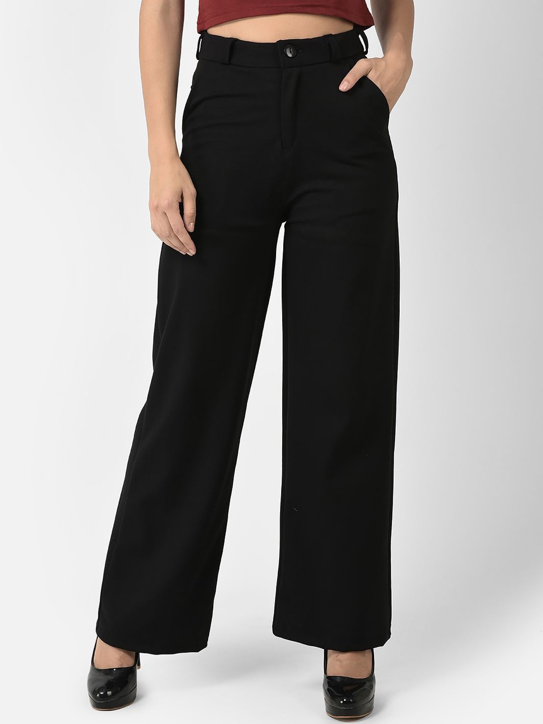 

Chemistry Women High-Rise Straight Fit Trousers, Black