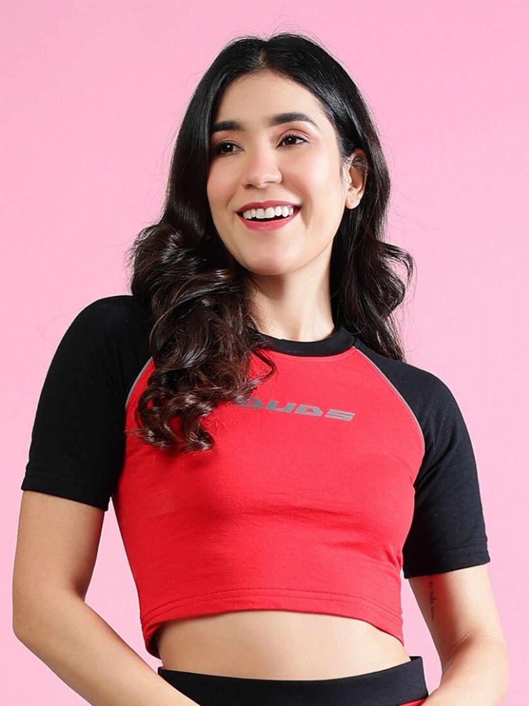 

WEARDUDS Colourblocked Cotton Top, Red