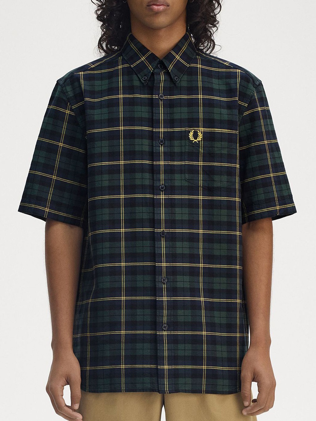 

Fred Perry Men Slim Fit Opaque Checked Casual Shirt, Navy blue