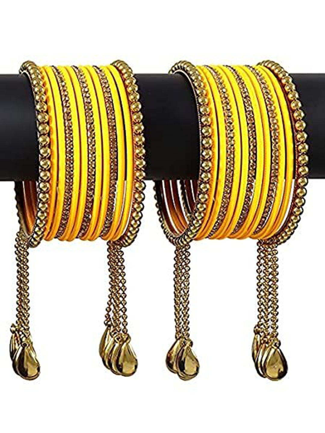 

ZULKA Set Of 26 Metal With Cubic Zircon Gemstone Studded Bangles, Yellow