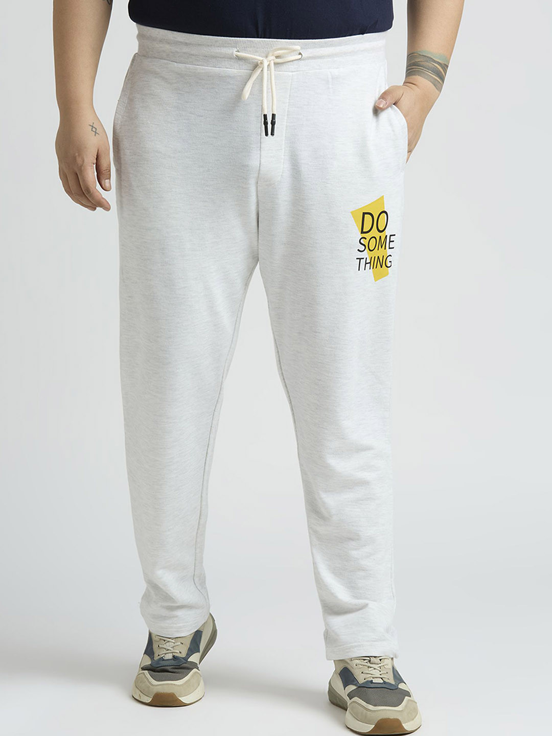 

Sizeupp Men Plus Size Printed Cotton Joggers, Beige