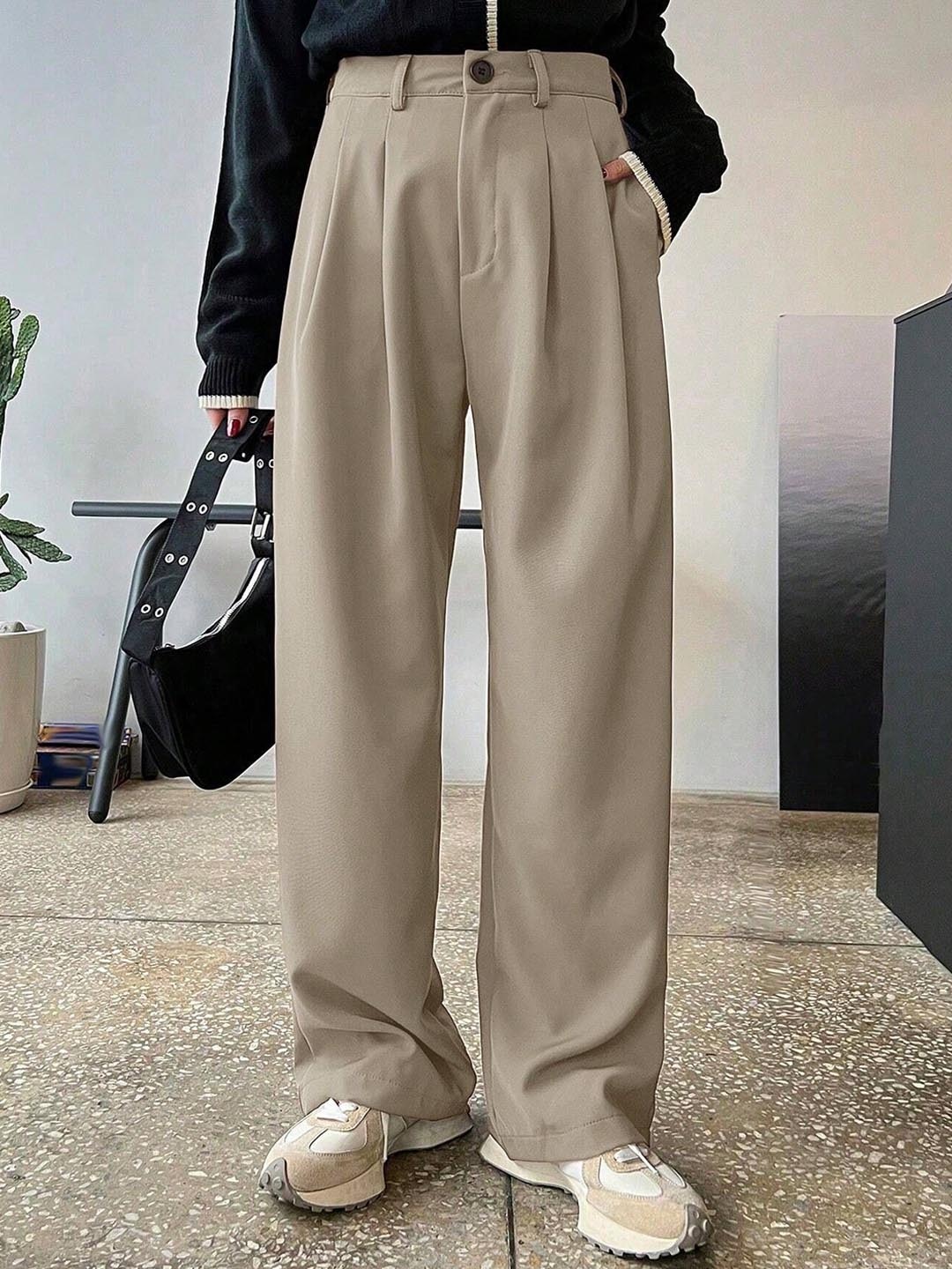 

Chemistry Women High-Rise Wide Leg Trousers, Cream