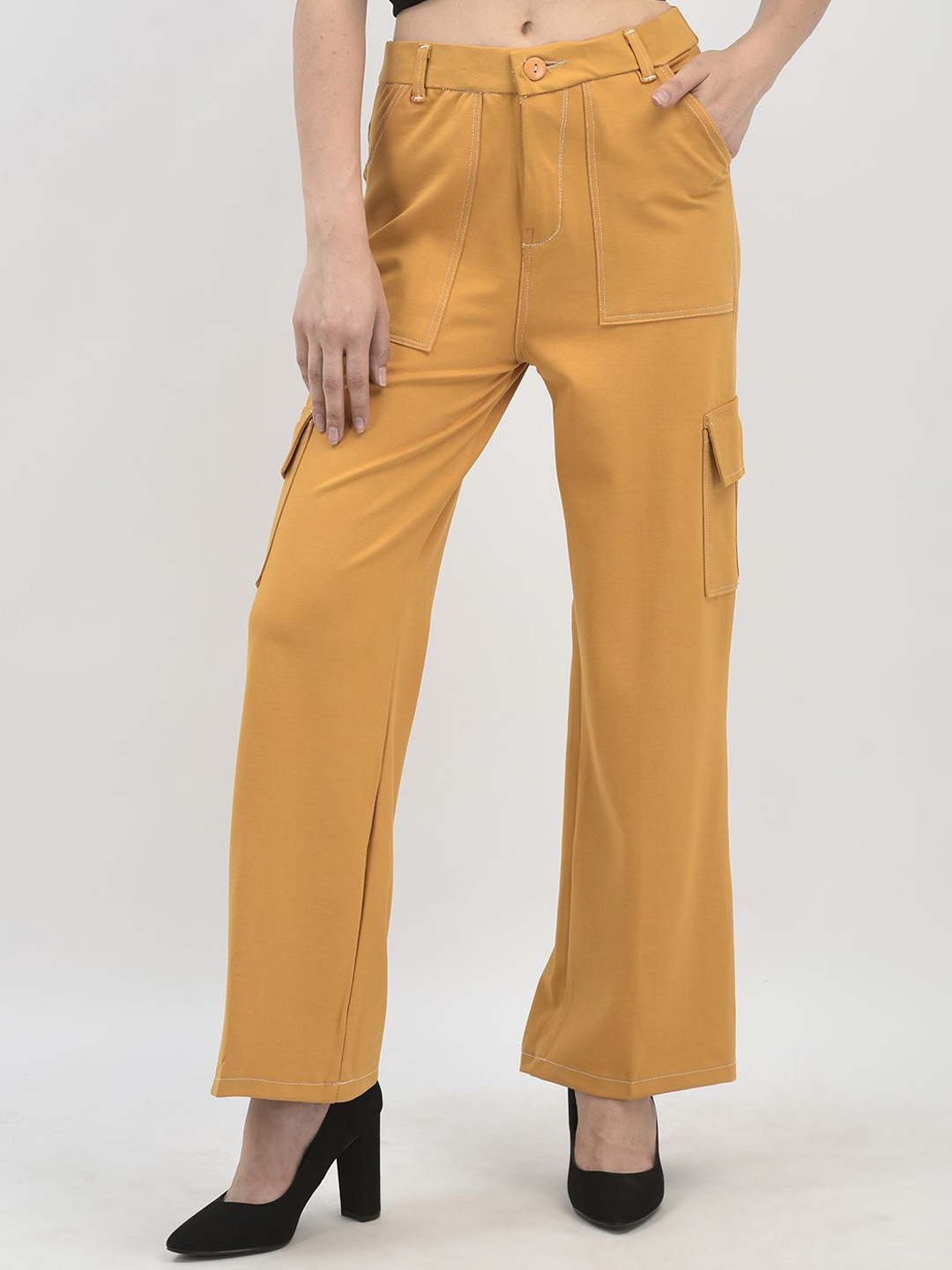 

Chemistry Women Relaxed Straight Leg High-Rise Cargos Trousers, Yellow