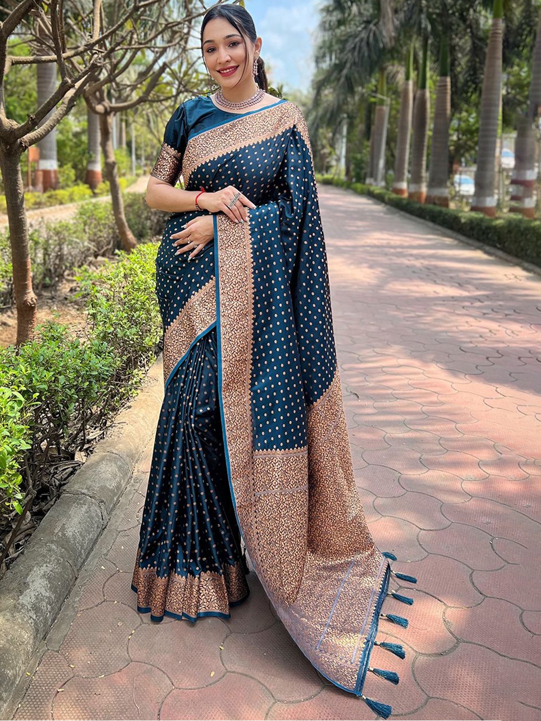 

all about you Woven Design Zari Satin Banarasi Saree, Blue