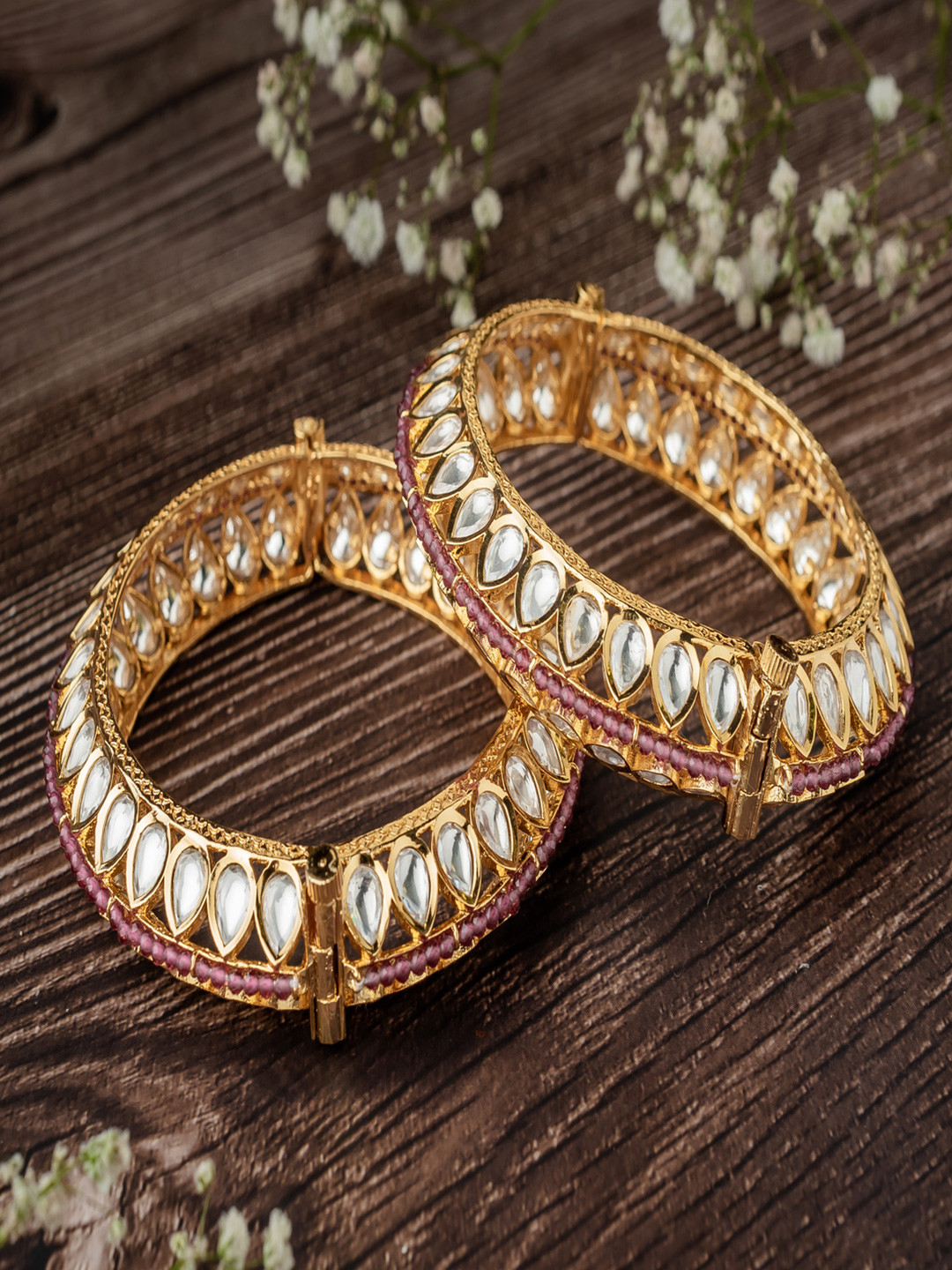 

vivinia BY VIDHI MEHRA Set Of 2 Gold-Plated Kundan-Studded Bangles