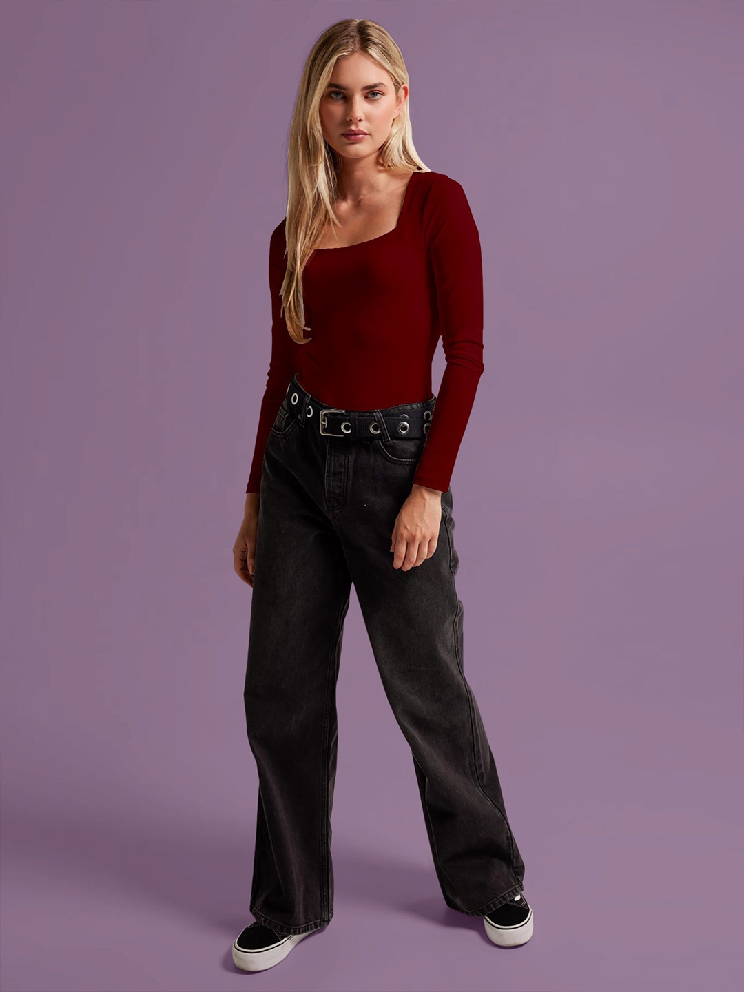 

Dream Beauty Fashion Women Square Neck Fitted Crop Top, Maroon